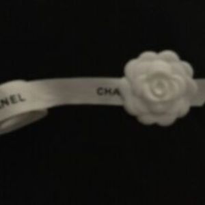 CHANEL Hair Ribbon Tie 62” x 5/8” with 2 Camellia flowers